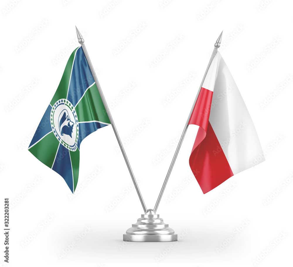 Poland and Martinique table flags isolated on white 3D rendering Poland and Martinique table flags isolated on white 3D rendering
