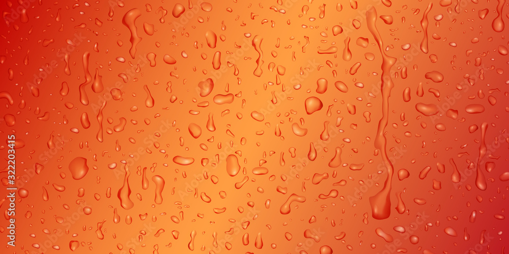 Background with drops and streaks of water in red and orange colors, flowing down the surface Background with drops and streaks of water in red and orange colors, flowing down the surface