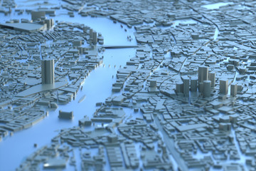a London city map. 3d map of London. 3d render