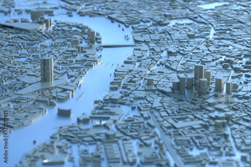 Photography a London city map. 3d map of London. 3d render
