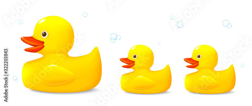 Three toys of rubber ducks, vector illustration