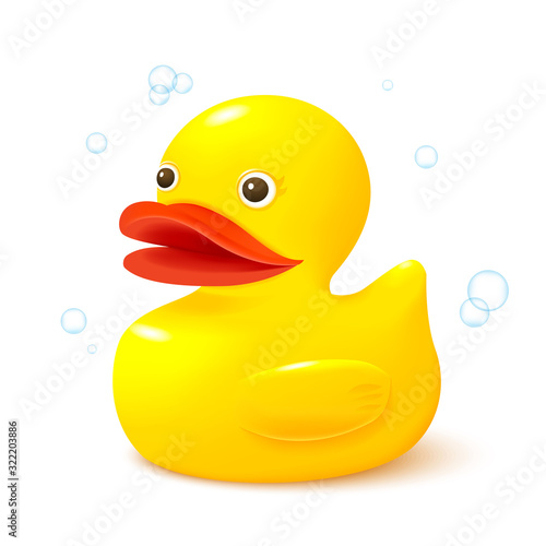 Quadro em tela Cute bath toy yellow rubber duck three-quarter view.