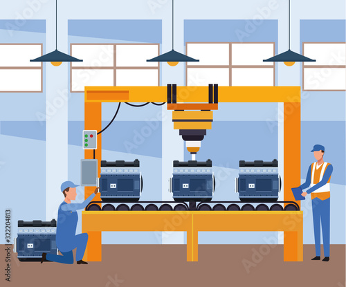 car repair shop scenery with mechanics working with car engines