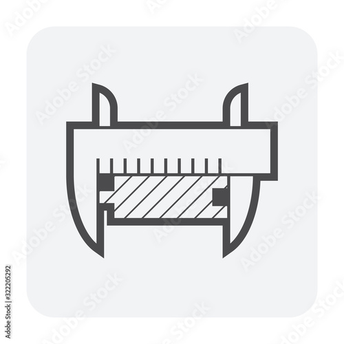 Measurement icon. Consist of Wood floor material and vernier caliper. That floor material test and quality inspection for quality work of floor finishing material construction or installation work.