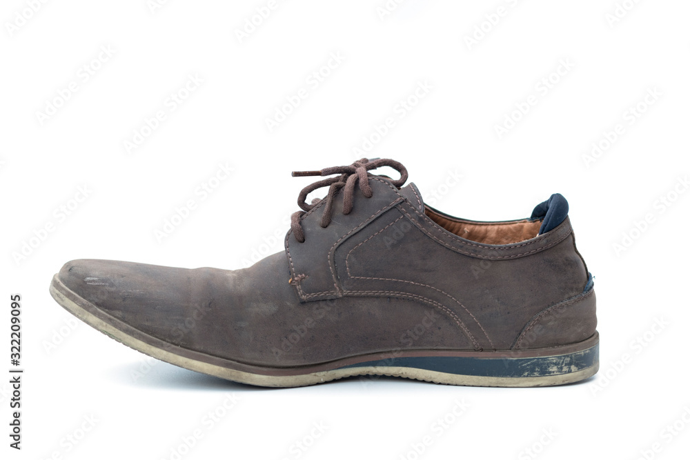Brown old shoes on a white background Brown old shoes on a white background
