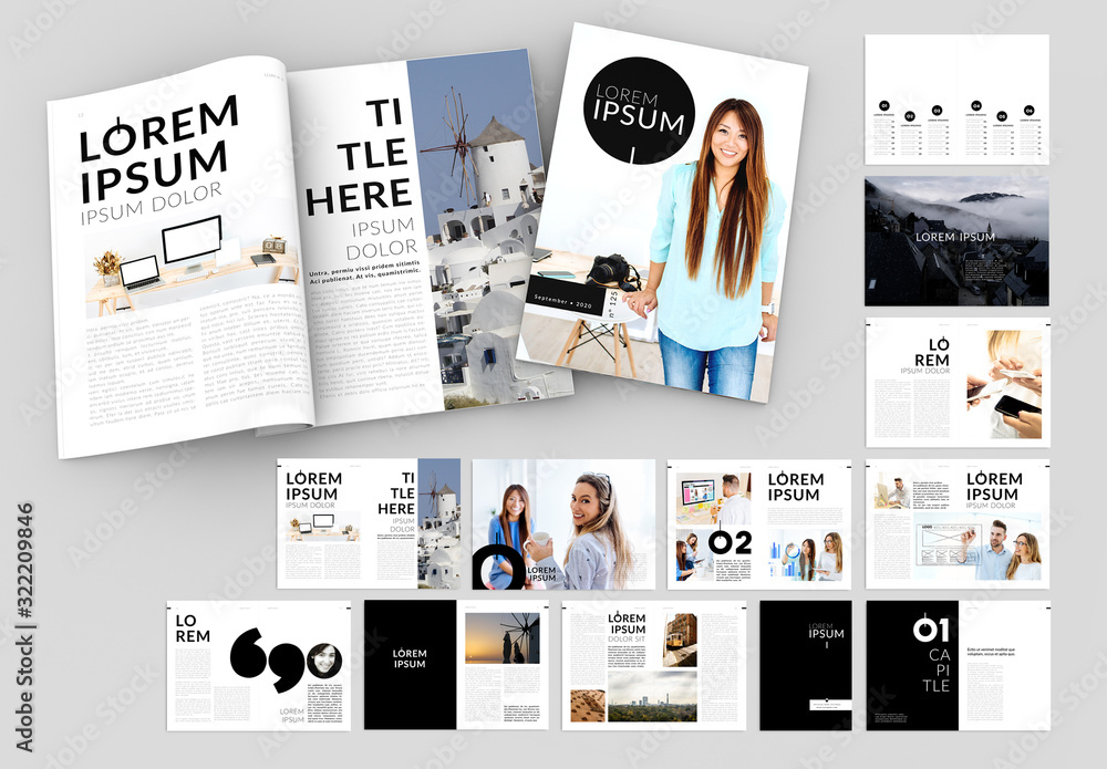 Black and White Magazine Layout Stock Template | Adobe Stock