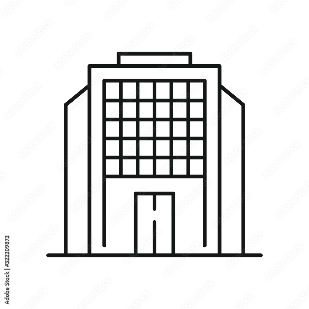Line vector urban building on white background. Urban architecture, skyscrapers on white background. Element for web, game and advertising