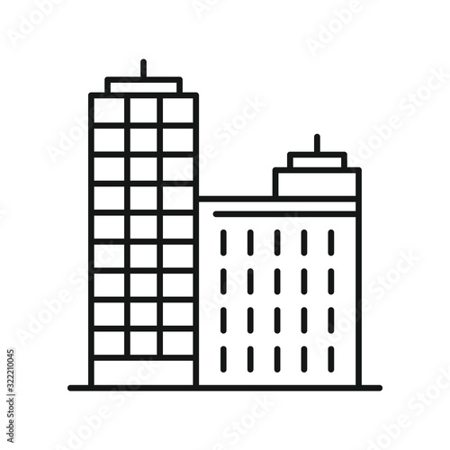 Line vector multi-storey building on white background. Urban architecture, multi-storey building on white background. Element for web, game and advertising