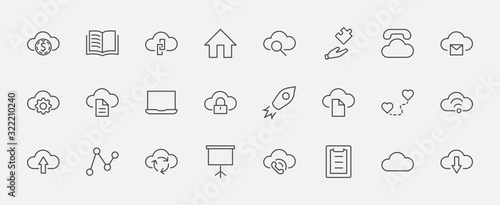 Set of Cloud Vector Line Icon. It contains Symbols to Upload, Download, Link and more. Editable Stroke. 32x32 pixels