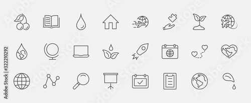 Earth Day Vector Line Icons Set. Editable Stroke. 32x32 Pixels