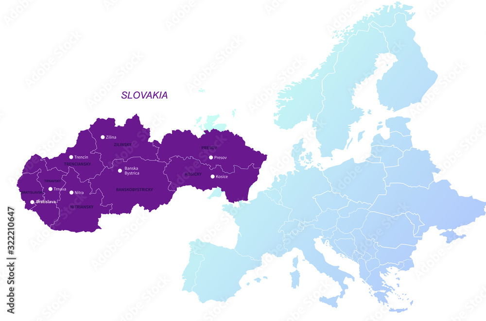 Obraz premium slovakia map. vector of europe countries map. simple design map background.