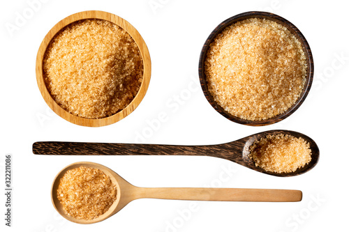 Sugar in a cup and spoon on a completely white background, Isolated sugar.