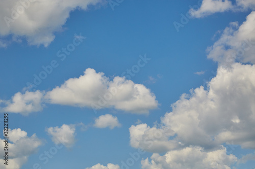 Blue aerial landscape on light background. Empty background scene. Panoramic view. Sky blue background. Urban scene. Sunny day, blue sky. Wide angle. Wide panorama. Aerial view. Sky clouds.