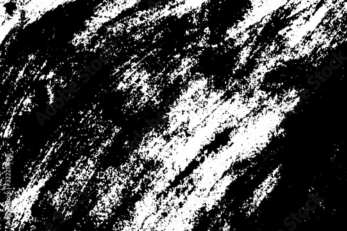 Abstract black white image with long and short intermittent lines made by brush. A monochrome image drawn by hand. Dirty shabby smears of black paint. Vector eps illustration.