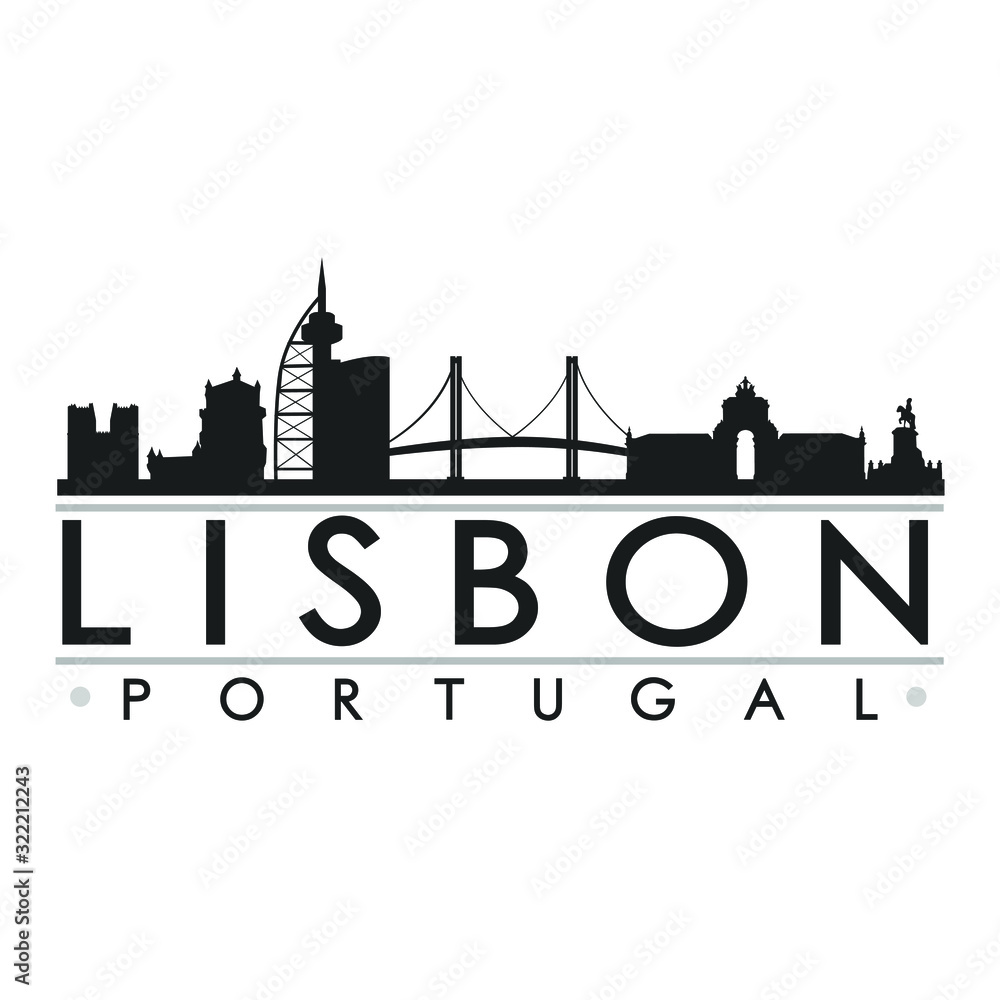 Lisbon Portugal Skyline Silhouette Skyline Stamp Vector City Design Landmar.