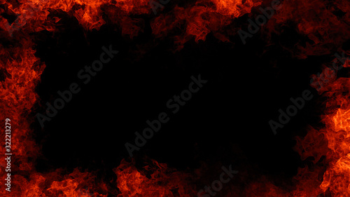 Frame of real fire flames burn motion smoke . Smoke border texture overlays.
