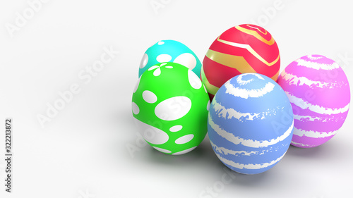  Easter eggs on white background 3d rendering for holiday content.