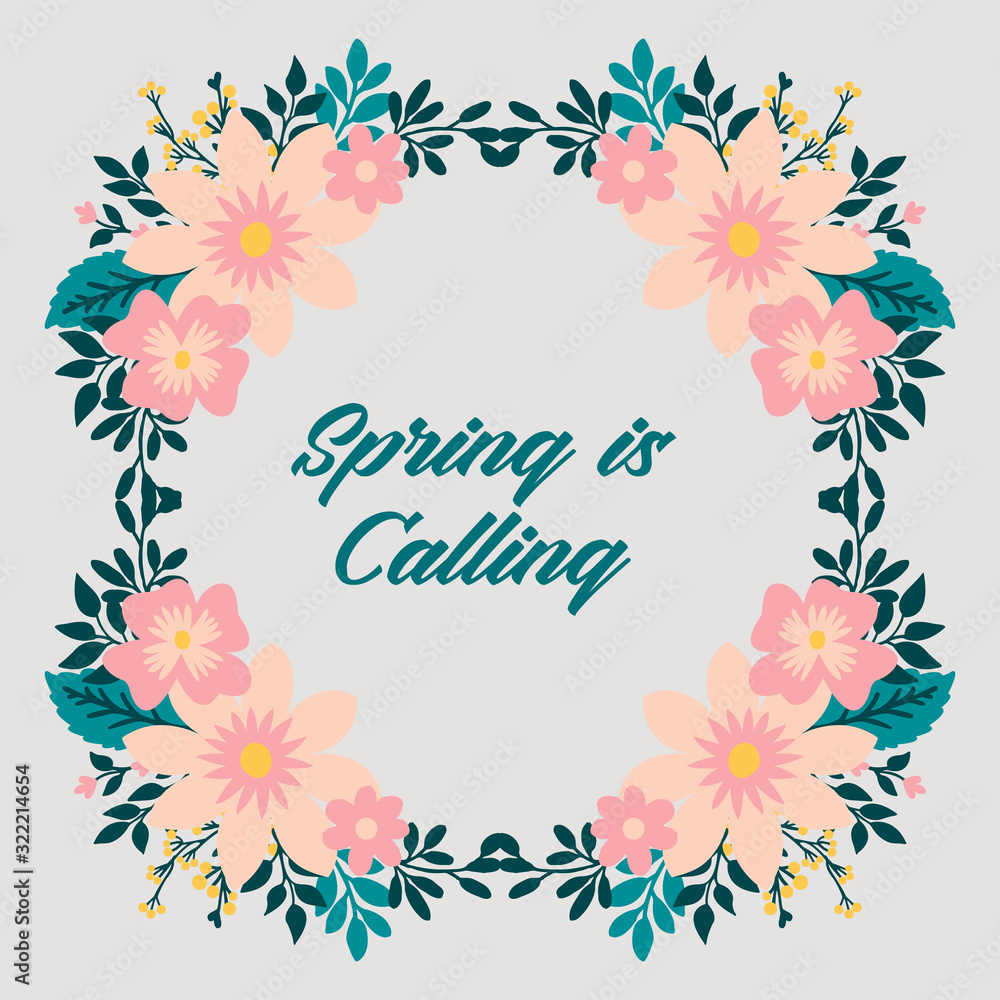 Elegant spring calling greeting card design, with beautiful ornate leaf and flower frame. Vector