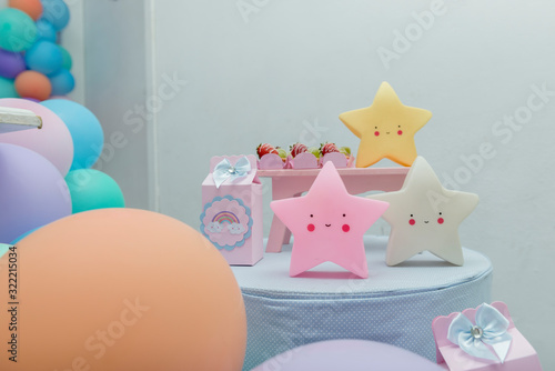 Birthday party decoration with cute colorful stars.