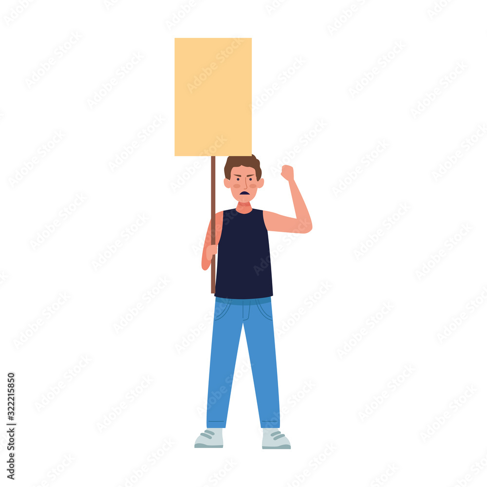 cartoon angry man standing holding a sign, colorful design