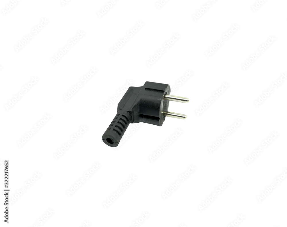 Single black electric plug without cable isolated on white background. A Black stecker without shadow Single black electric plug without cable isolated on white background. A Black stecker without shadow