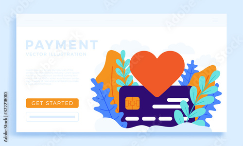 Heart sign and Credit Card Vector stock illustration. Flat style Payment illustration for landing page or presentation. The concept of payment of love or promotion in social networks. Like cheat
