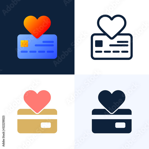 Heart sign and Credit Card Vector stock illustration. Flat style Payment love logo icon set. The concept of payment of love or promotion in social networks. Like cheat