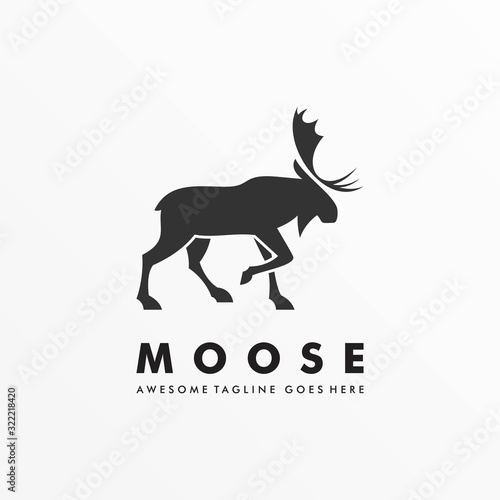 Vector Logo Illustration Moose Deer Walking Silhouette Style