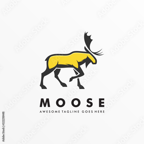 Vector Logo Illustration Moose Deer Walking Mascot Cartoon Style