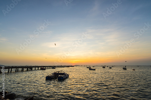 Silhouette sunset at Bang phra Beach,sriracha chon buri,thailand