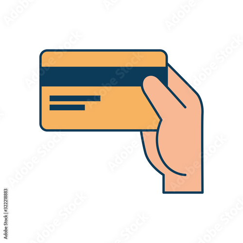 hand with credit card electronic isolated icon