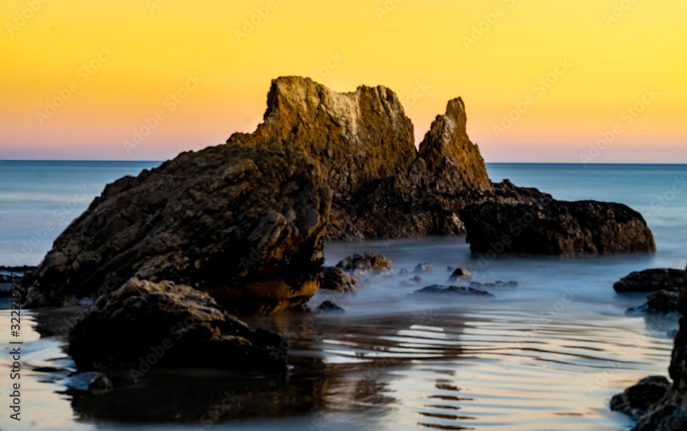 Beautiful Sunset Over Rocks at El Matador Beach