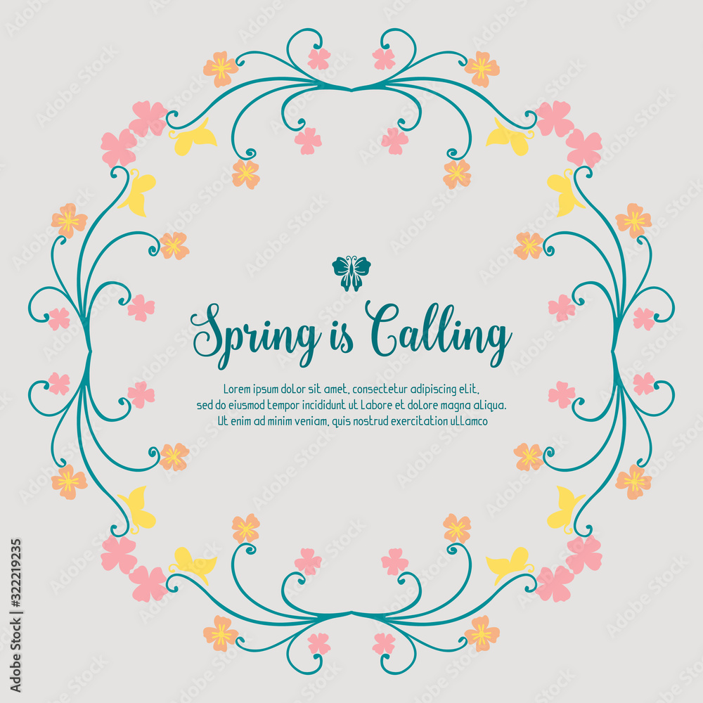 Unique Decorative of spring calling invitation card, with antique leaf and floral frame. Vector