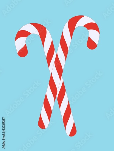 Xmas candy cane isolated vector illustration. Template for greeting card on Christmas and New Year.