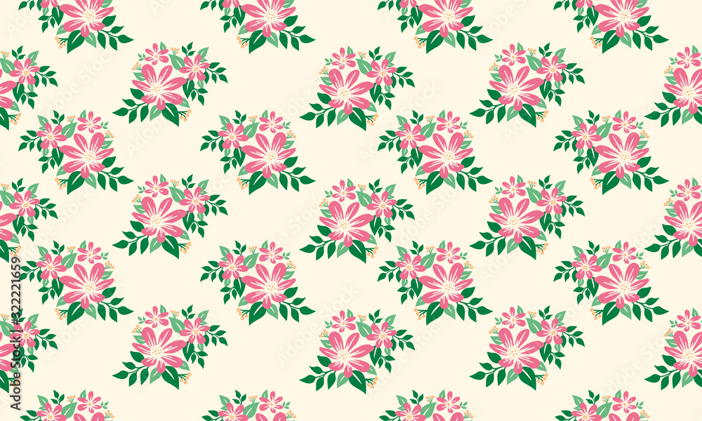 Fototapeta premium Elegant Style of spring floral pattern background, with beautiful leaf and flower decor.