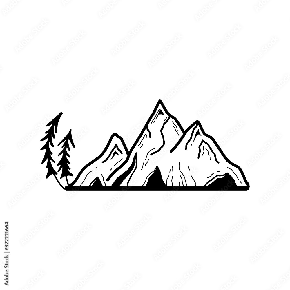 Outline vector hand drawing mountain