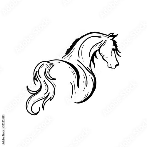 Line art hand drawing abstract horse