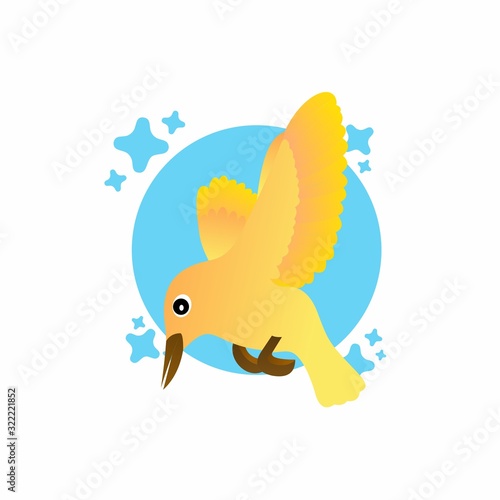 Illustration of Yellow Bird Cartoon, Cute Funny Character, Flat Design