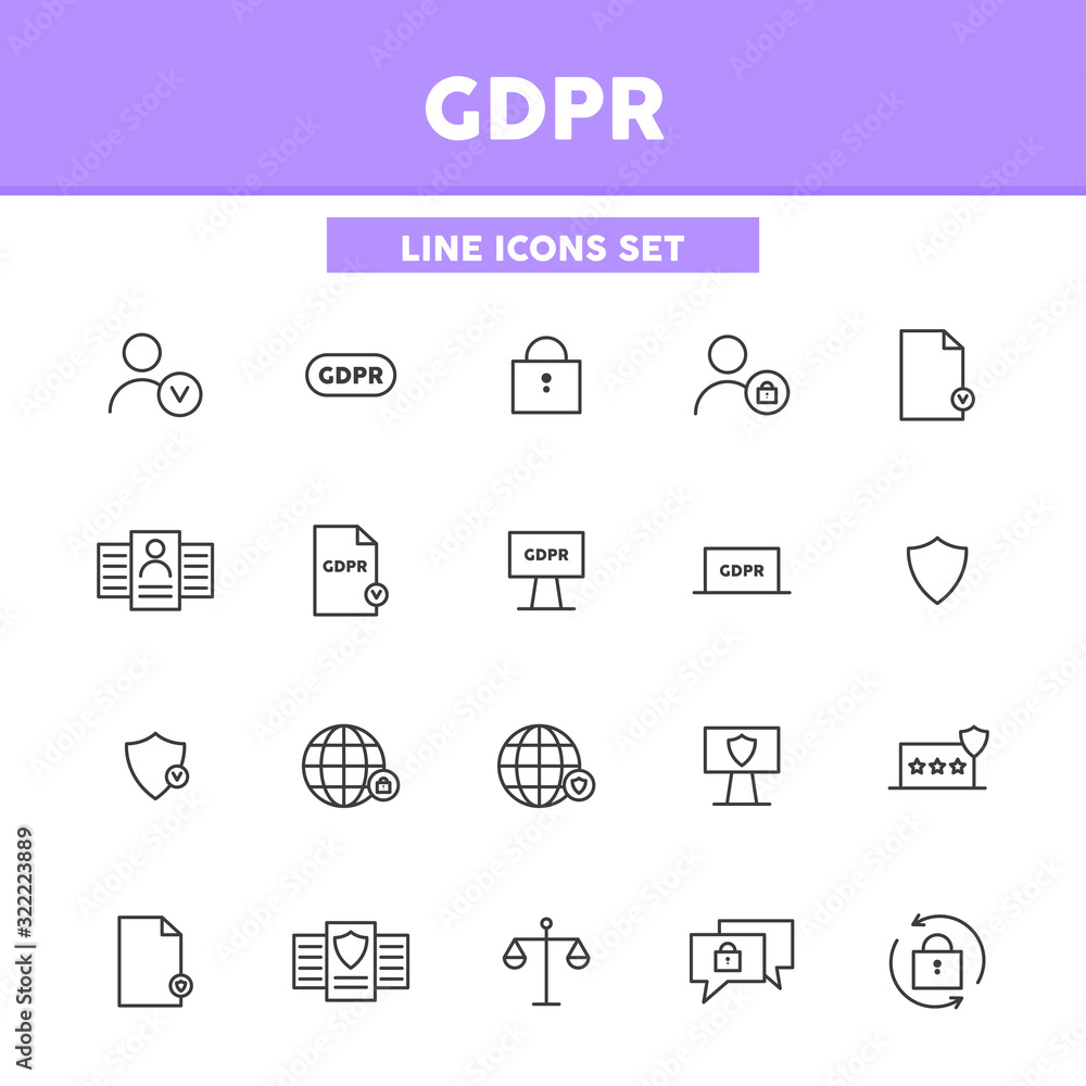 GDPR simple set line icons. Vector illustration symbol elements for web design. GDPR simple set line icons. Vector illustration symbol elements for web design.