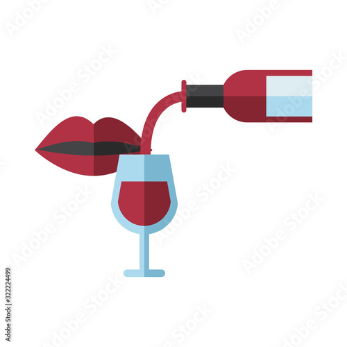 wine bottle drink with cup and woman mouth