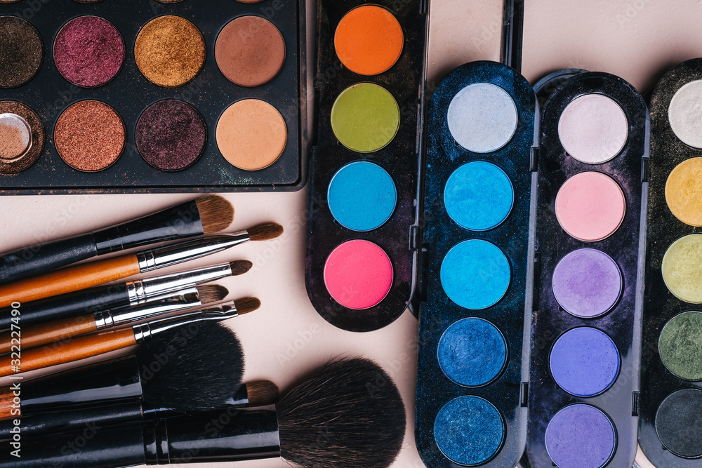 set of professional makeup brushes and a palette set of professional makeup brushes and a palette