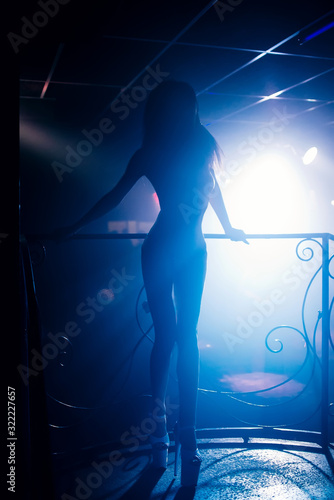 silhouette of girl dancer go-go posing in nightclub photo