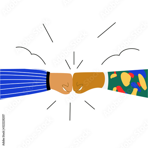 Best friends bumping fists  to each other. Friendship  and respect concept. Teamwork symbol motivation to achieve results in work.Flat doodle illustration in cute cartoon