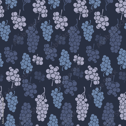 Vector dark puple grapes seamless pattern print background.