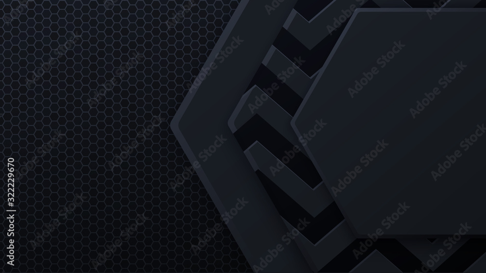 Black honeycomb tiles. Hexagon geometry pattern. Minimal black background of honeycomb for modern cover, ad baner, web. Black honeycomb tiles. Hexagon geometry pattern. Minimal black background of honeycomb for modern cover, ad baner, web.