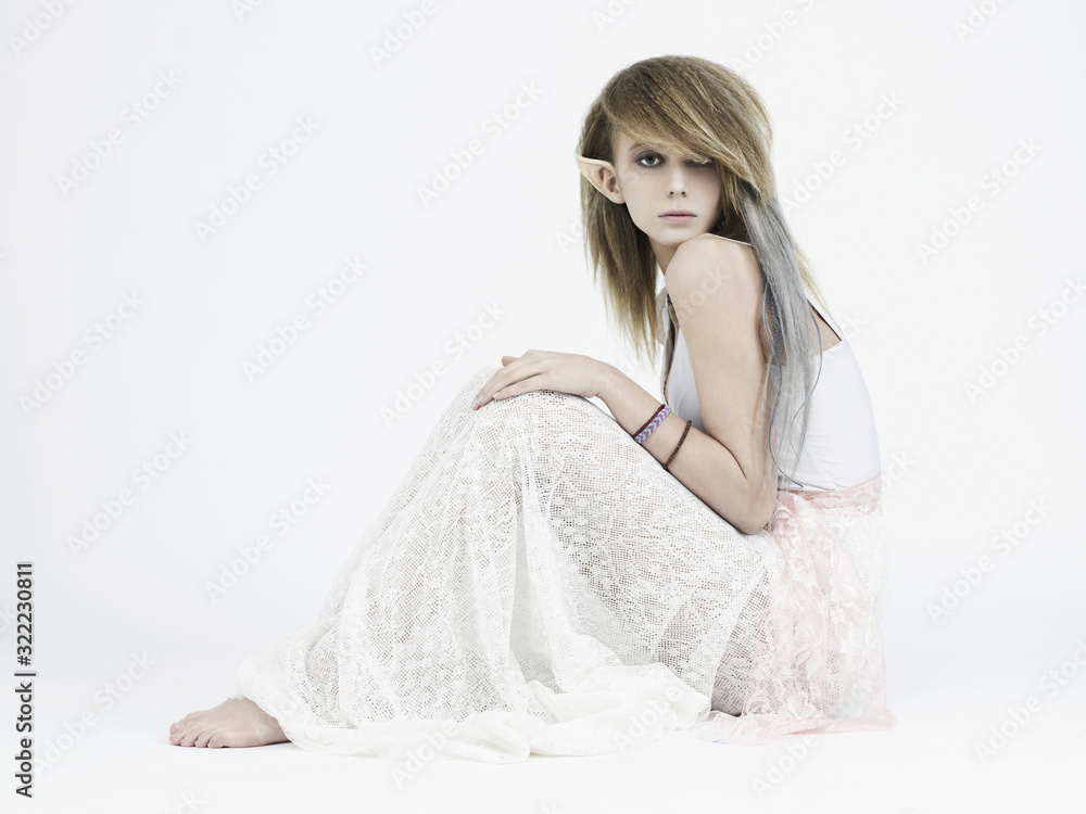 Stylish picture of a beautiful young girl elf with stylish hairstyle and makeup. Stylish picture of a beautiful young girl elf with stylish hairstyle and makeup.