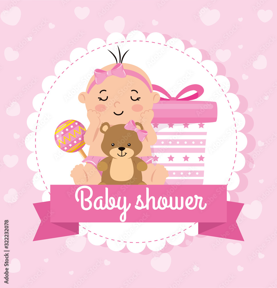 baby shower card with baby girl and decoration baby shower card with baby girl and decoration