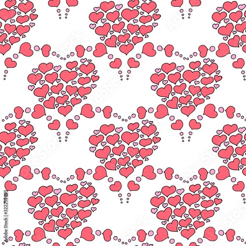 Valentine's day seamless pattern with coffee cup and hearts. Beautiful greeting card with valentines day seamless pattern. Red heart valentine love logo vector. Holiday background.Vector illustration