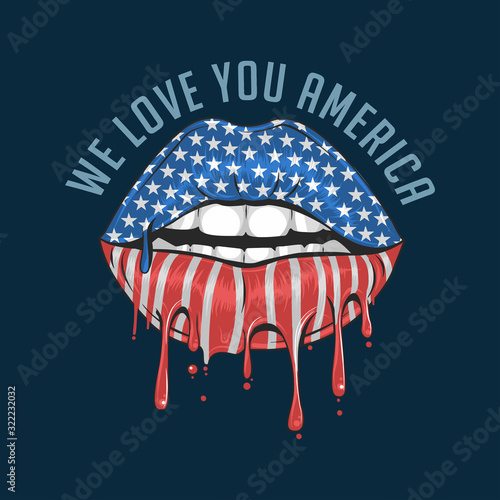 AMERICA LIPS FLAG WE LOVE YOU AMERICA ARTWORK VECTOR