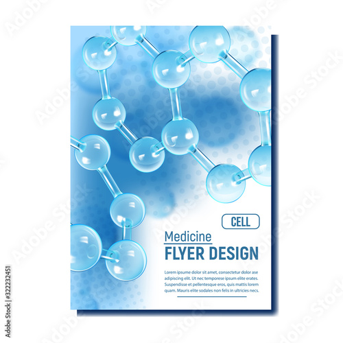 Molecule Medicine Research Report Banner Vector. Organic Spherical Rod Chemistry Molecule. Reflective And Refractive Molecular Chemical Compound. Atomic Components Template Realistic 3d Illustration